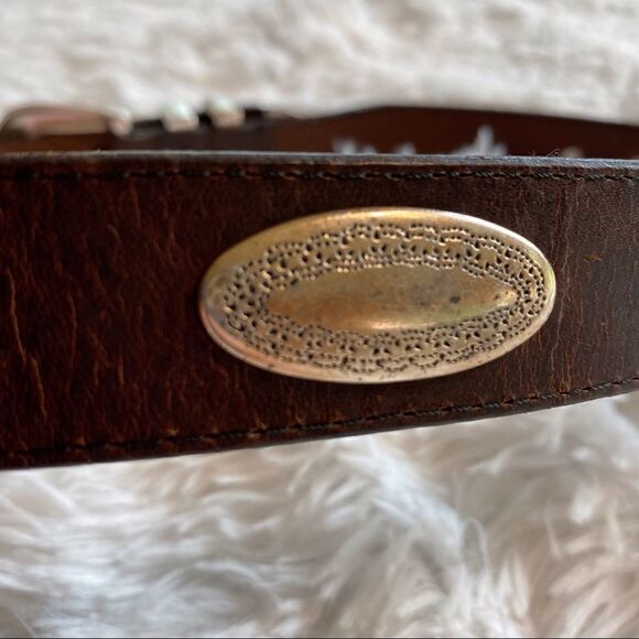 Brown Oil Tanned Cowhide Belt With Southwest Style Silver Hardware